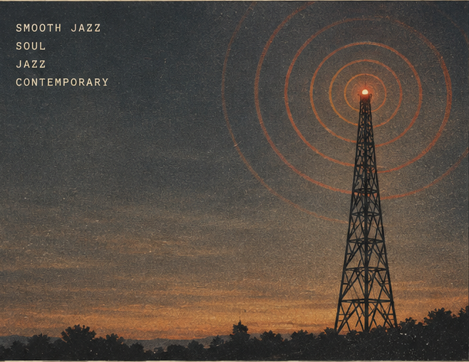 Radio tower broadcasting across the night sky